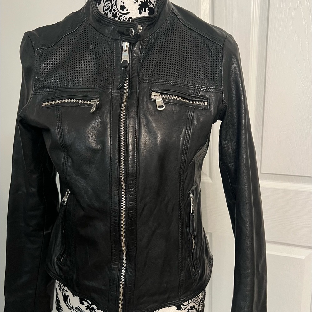 Marc New York Andrew Marc Elegant Black Leather Biker Jacket